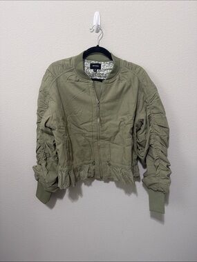 Heyson Rouched Sleeve Olive Bomber Jacket .SU26A